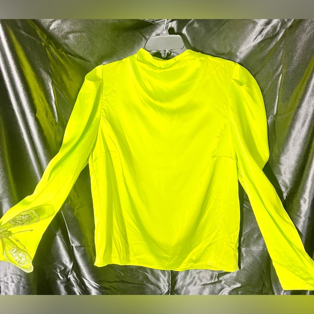 NWT! Future Collective by Kahlana Barfield Brown Wo M Lime Green Blouse